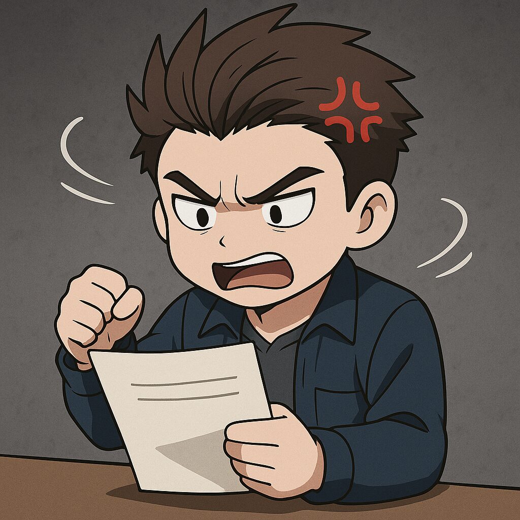 届いた書類に怒る